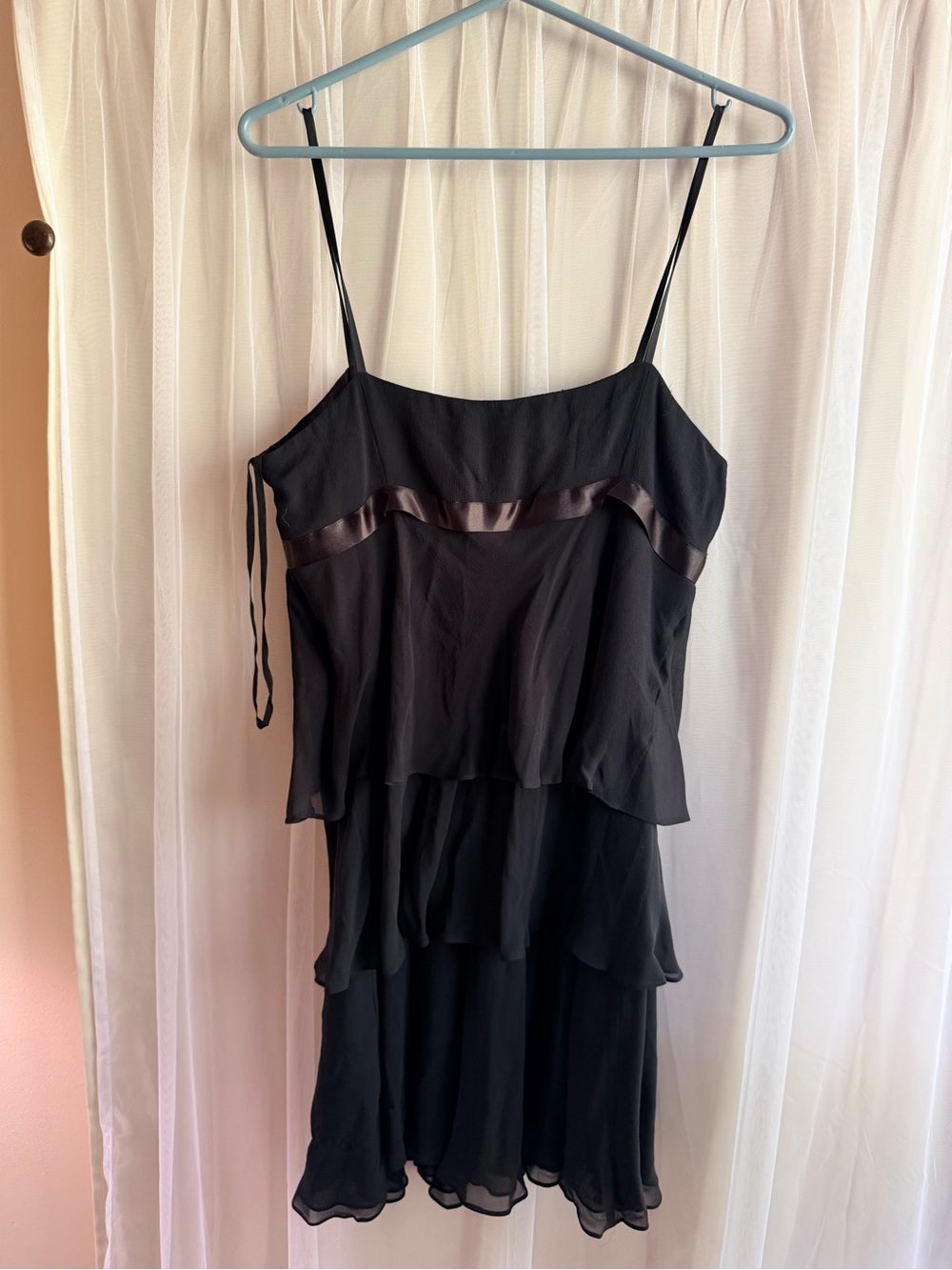 Silk Nine West Black Layered Spaghetti-Strap MIDI Dress sz14 homecoming/formal
